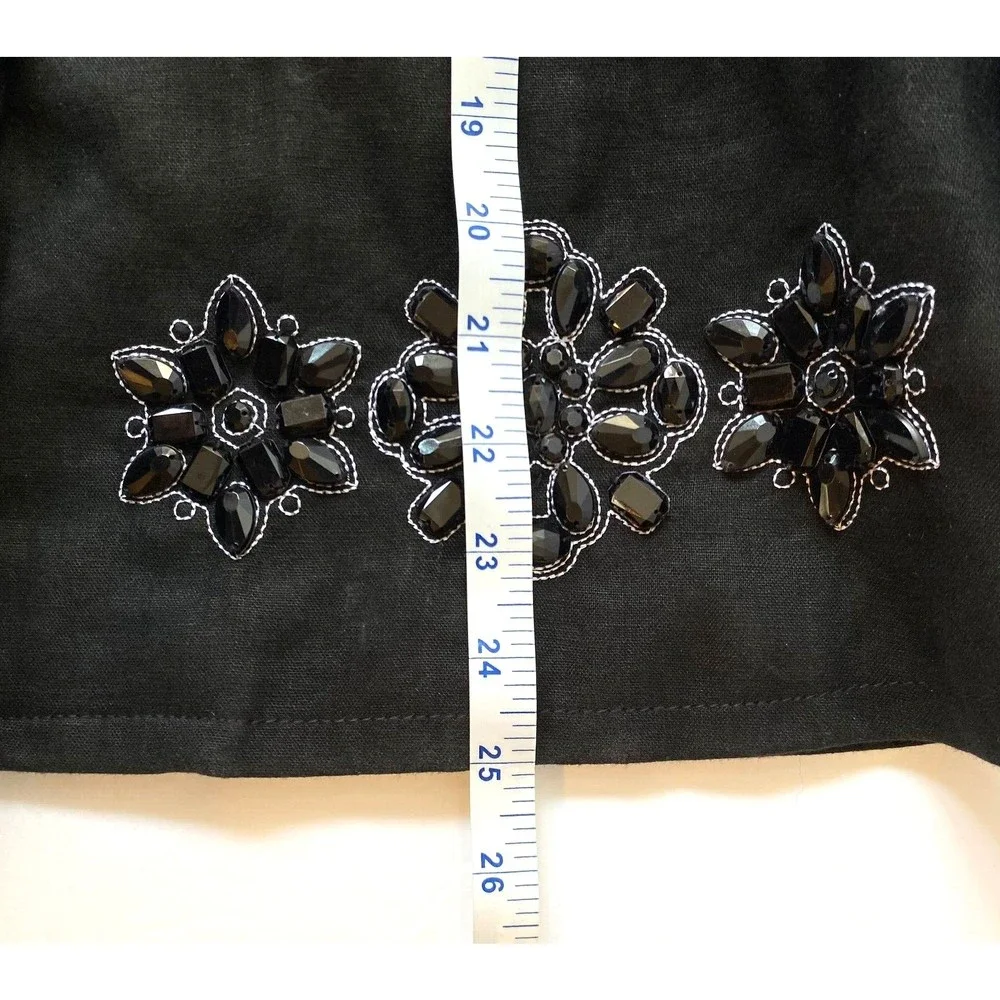 NWT JM Collection Womens Iris Garden Embellished Linen Blazer Jacket Black Sz 16 - Picture 13 of 14